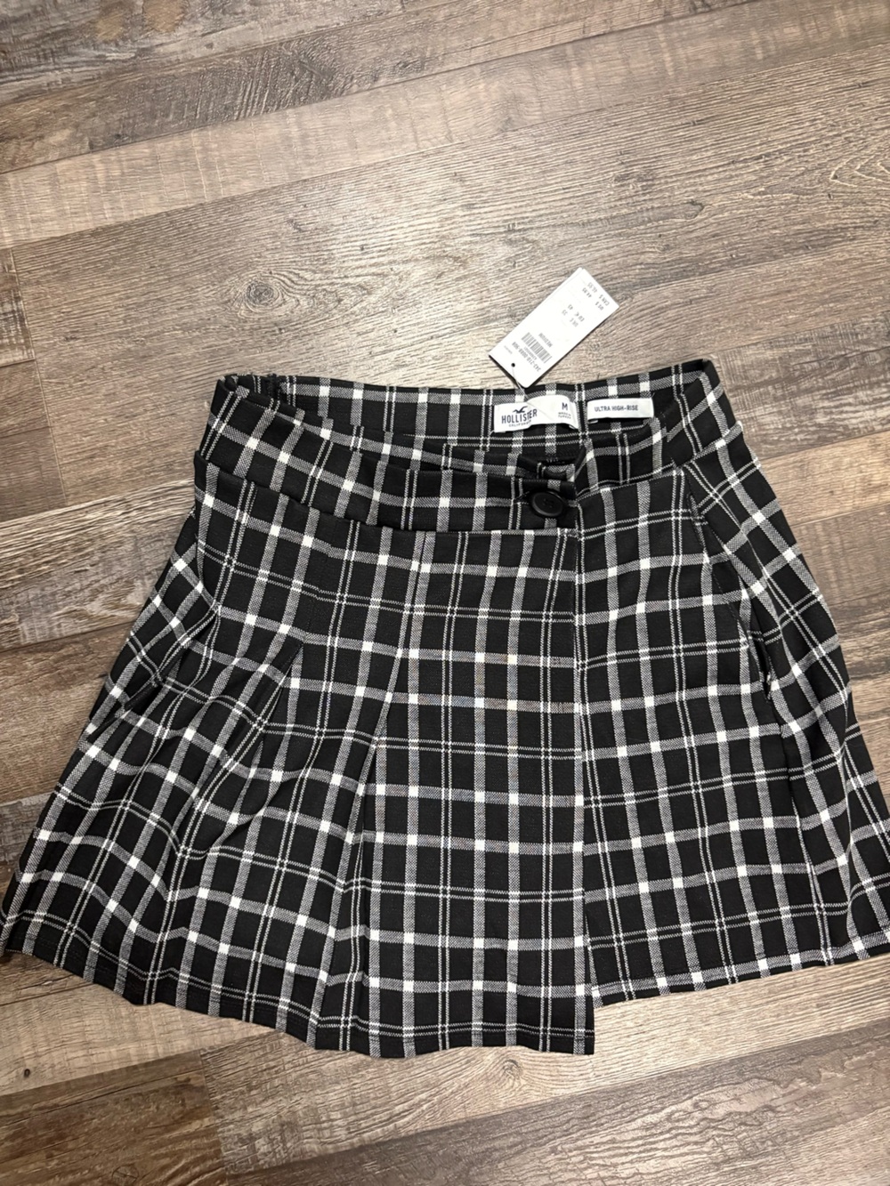 Hollister Black & White Plaid High-Waist Skirt